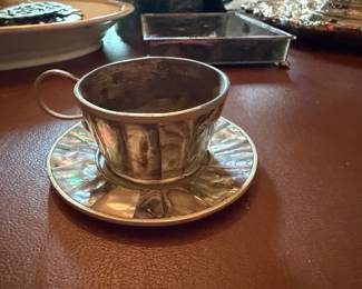 Alpaca Silver Tea Cup with inlaid Abalone