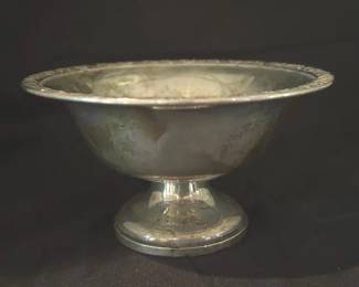 Sterling Silver Weighted Footed Candy Dish – M. Fred Hirsch Co. / Fisher (#16) Vintage sterling silver weighted footed candy dish with classic form and decorative rim detail. Marked “Sterling Weighted” with maker’s marks for M. Fred Hirsch Co. and Fisher.  Condition: Visible dents and surface wear consistent with age and use (see photos).  Measurements (approx.): ~5” diameter, ~2.5–3” tall  Weight (approx.): 4.0 oz (weighted piece)  Sterling silver (weighted) Footed form with decorative edge Marked #16 with maker’s stamps.  To BID on this item please go to Dothan CTBids  This ONLINE Estate Sale begins closing on Thursday, 4/30 @ 5:30!!  Don't forget to place your MAX PROXY BID & Let the CTBids System BID 4 YOU! PU is in Dothan!  Specific address will be provided to winning bidders on their invoices!! Sale ends 4/30 start'g @ 5:30 – Pick-up will be on SATURDAY 5/2....  Shipping is available on certain items at Buyers Cost.