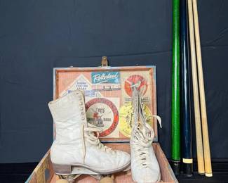 Vintage Roller Blades, (2) Pool Stick Combos Vintage roller blades in case size 6 (2) PLAYER pool sticks. #1 measures 58” #2 measures 58 1/4” Please see pictures for condition!  To BID on this item please go to Dothan CTBids  This ONLINE Estate Sale begins closing on Thursday, 4/30 @ 5:30!!  Don't forget to place your MAX PROXY BID & Let the CTBids System BID 4 YOU! PU is in Dothan!  Specific address will be provided to winning bidders on their invoices!! Sale ends 4/30 start'g @ 5:30 – Pick-up will be on SATURDAY 5/2....  Shipping is available on certain items at Buyers Cost.