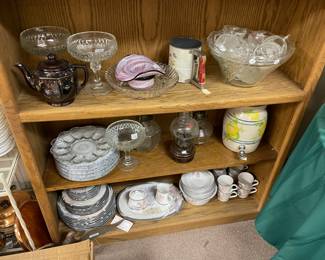 Copper, china. pressed glass and more