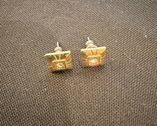 Gold-Tone Square Stud Earrings with Clear Crystal Accent