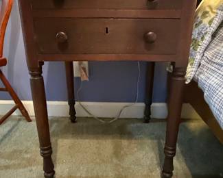 Antique Cherry Wood Sewing Table with Two Drawers