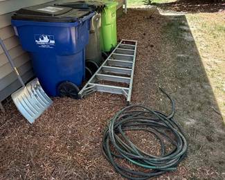 Aluminum Step Ladder and Garden Hose