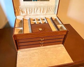 Brown Faux Crocodile Leather Jewelry Box with Mirror and Drawers