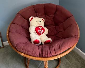 Rattan Papasan Chair with Burgundy Cushion