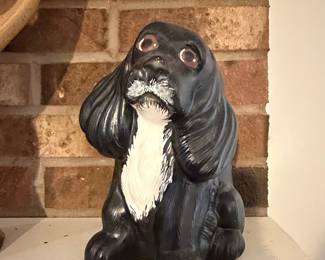Chalkware Black Cocker Spaniel Dog Bank Figurine