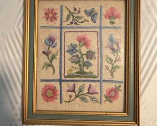 Framed Floral Needlepoint Sampler