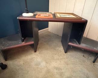 Marble Top Waterfall Style Desk on Black Wood Base