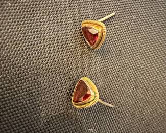 Vintage Garnet Trillion Cut Stud Earrings