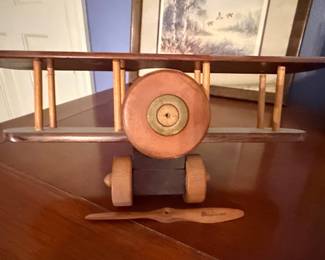 Handmade Wooden Biplane Model with Detachable Propeller