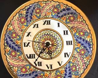 Cercelon Hand-Painted Ceramic Wall Clock with 24k Gold Accents