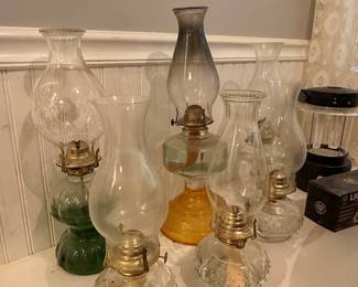 Assorted Vintage Glass Oil Lamps