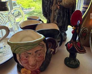 Royal Doulton "The Jester" Character Jug and Portuguese Rooster Figurine