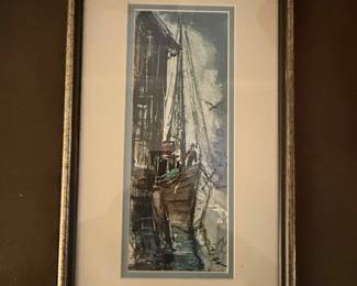 Framed Print of Sailboat in Harbor by W. Jones