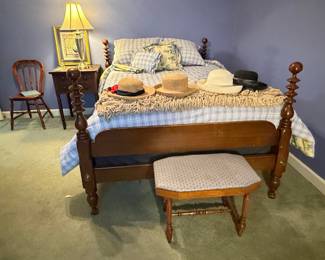 Victorian Spool Bed with Matching Bench and Accent Chair