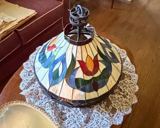 Vintage Stained Glass Tulip Hanging Lamp Shade
