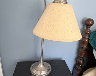 Modern Brushed Nickel Arc Table Lamp with Textured Shade