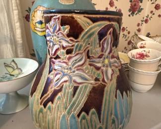 Art Nouveau Floral Ceramic Vase - Possibly Roseville or similar Arts & Crafts Pottery