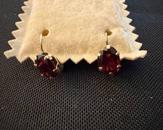 Oval Garnet and 14K Yellow Gold Earrings