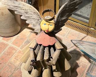Handmade Wooden Angel Figurine with Book