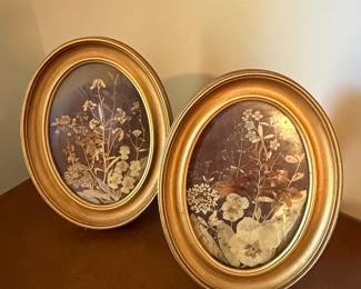 Pair of Oval Pressed Flower and Fern Framed Art