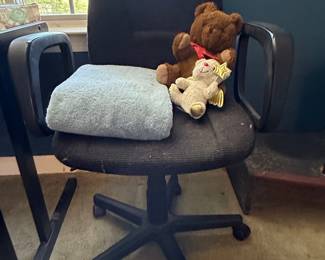Office Chair with Teddy Bears and Blanket