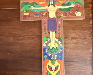 Folk Art Painted Wooden Cross - El Salvador