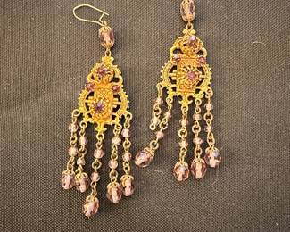 Victorian Style Amethyst Crystal Chandelier Earrings