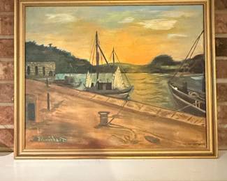 Harbor Scene Oil Painting by J. Schwinnhart