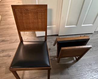 Vintage Leg-O-Matic Folding Side Chair with Cane Back and Vinyl Seat