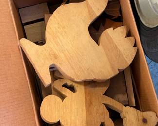 Unfinished Wooden Mickey Mouse and Rooster Cutouts