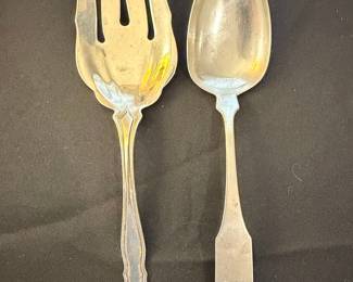 Sterling Silver Serving Fork and Spoon Set - George & Martha Pattern