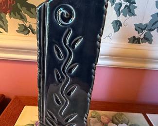 Vintage Hull Pottery Vase - Black Embossed Floral