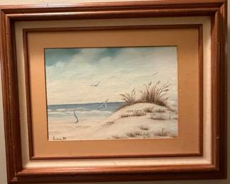 Seascape Painting with Seagulls by Bimm, 1989