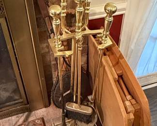 Brass Fireplace Tool Set with Ball Finials and Twisted Handles