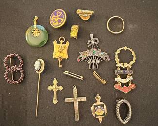 Assorted Vintage Pins and Pendants including Masonic and School Awards