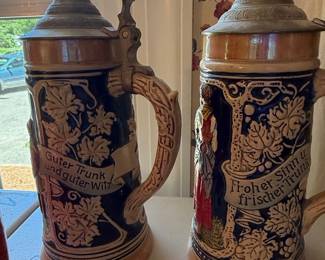 Vintage German Beer Stein with Pewter Lid - "Guter Trunk und guter Witz" / "Froher Sinn u. frischer Trunk"