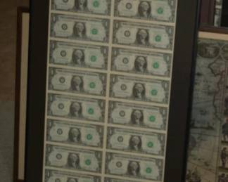 FRAMED UNCUT $1 BILLS
