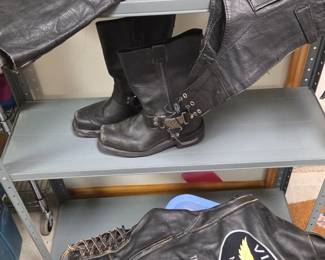 Motorcycle leather jacket, chaps, boots set