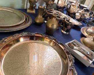 Silverplate Serving Trays Platters Engraved Round Oval Silver Collection Lot