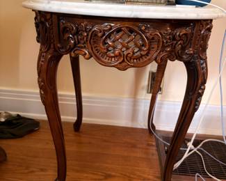 Antique Carved Wood Side Table Marble Top Ornate Cabriole Legs Victorian Furniture