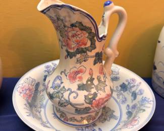 Antique Porcelain Pitcher Basin Wash Bowl Set Floral Pattern Victorian Ceramic