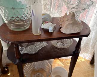 Vintage Side Table Crystal Vases Glassware Lot