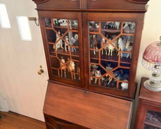 Mahogany Secretary China Cabinet Broken Pediment Top