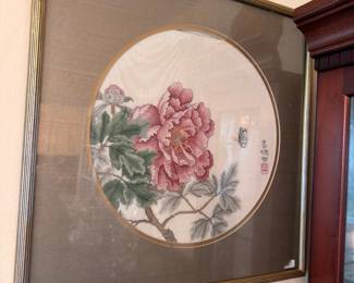 Framed Botanical Rose Floral Print Round Mat