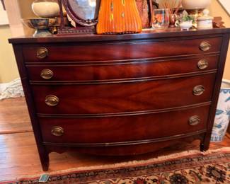 Antique Mahogany Bow Front Chest Drawers Brass Pulls Federal Style Furniture