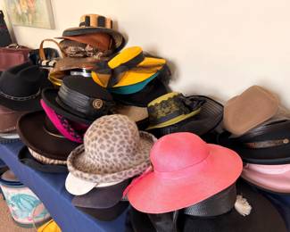 Ladies Hat Collection Lot Vintage Hats Pink Black Straw Leather Fedora Sun Hat Accessories