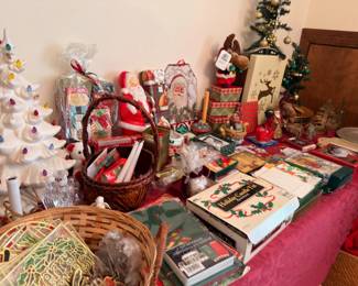 Christmas Decorations Lot Santa Figurines Ornaments Mini Tree Holiday Decor Collection