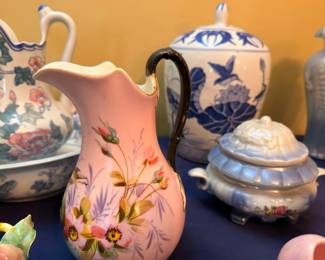 Pink Floral Porcelain Pitcher Blue White Tea Set China Ceramic Collection Vintage