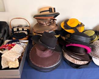 Vintage Hat Collection Straw Fedora Brown Leather Black Wide Brim Yellow Sun Hat Accessories Lot